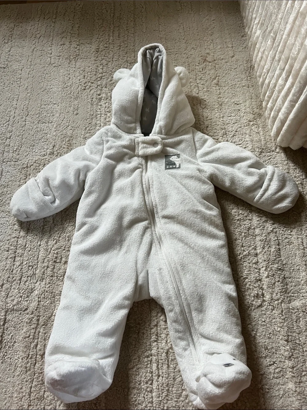 Carter's Cream Plush Baby One-Piece Footie with Bear Hood